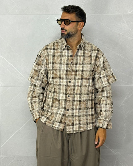 Camicia Floccata a quadri Beige
