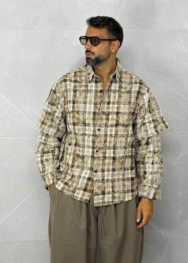 Camicia Floccata a quadri Beige