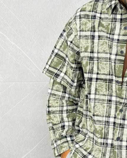 Camicia Floccata a quadri Verde
