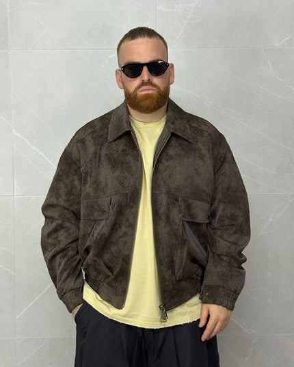 Giacca Scamosciata Cropped Marrone