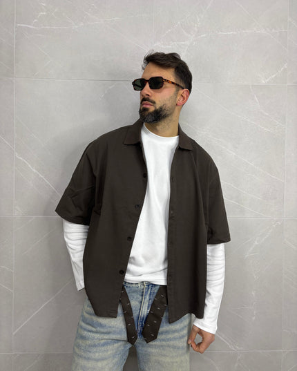 Camicia mezza manica Marrone