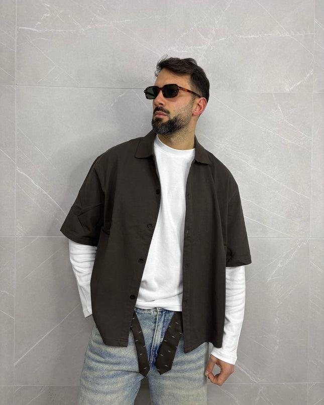 Camicia mezza manica Marrone