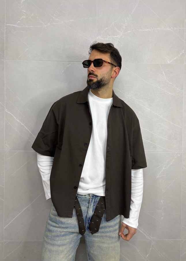 Camicia mezza manica Marrone