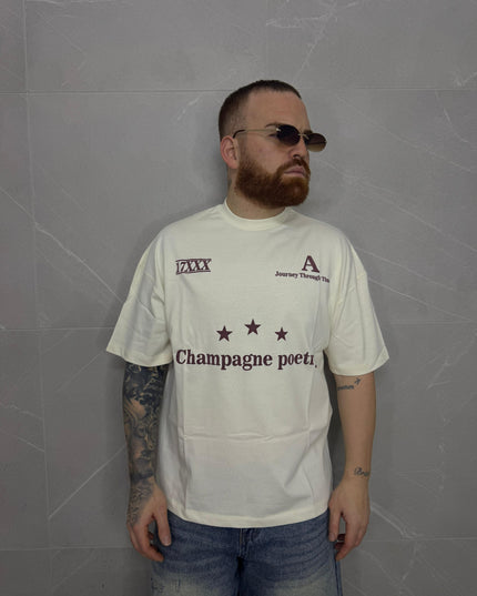 T-Shirt Beige con stampa in Rilievo