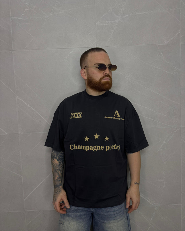 T-Shirt Nera con stampa in Rilievo Beige
